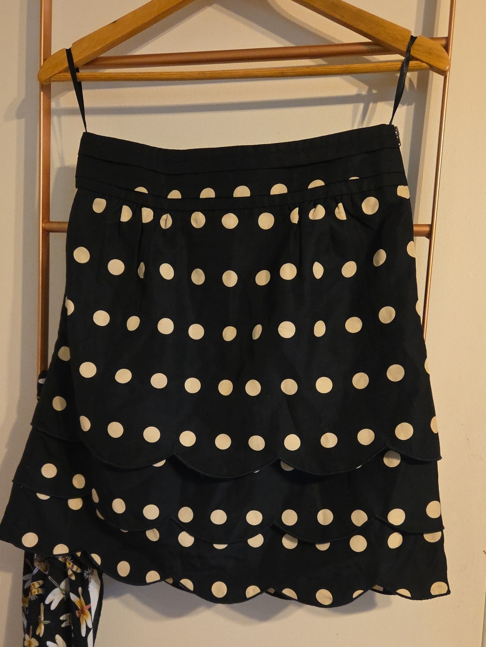 Anthropologie Floreat Black Polka Dot Tiered Scallop Hem Skirt